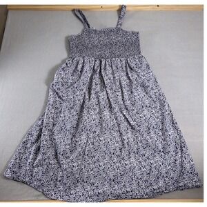 Smocked Bodice Floral Sundress in Navy and White
